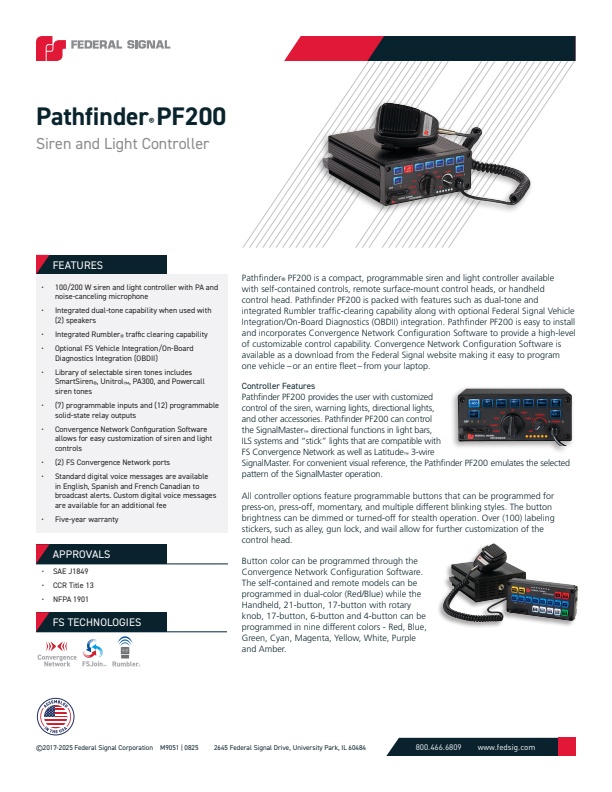 Federal Signal Pathfinder - Model PF200 - Siren and Light Controller ...