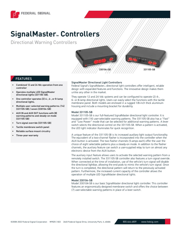 Federal Signal SignalMaster - Directional Warning Controllers - Brochure