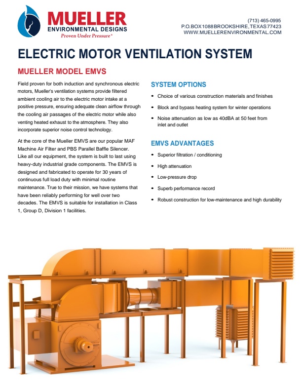 Mueller - Model EMVS - Electric Motor Ventilation System - Datasheet