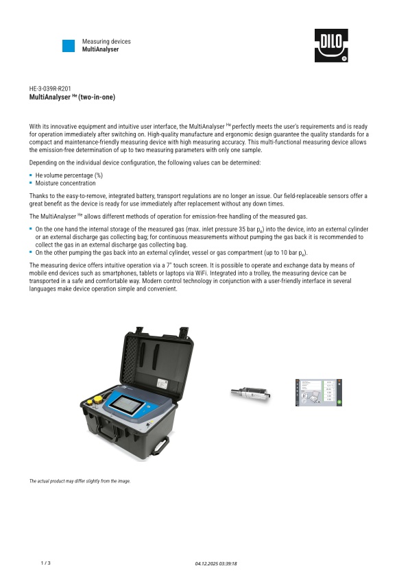 DILO - Model HE-3-039R-R201 - MultiAnalyser (Two-in-One) - Brochure