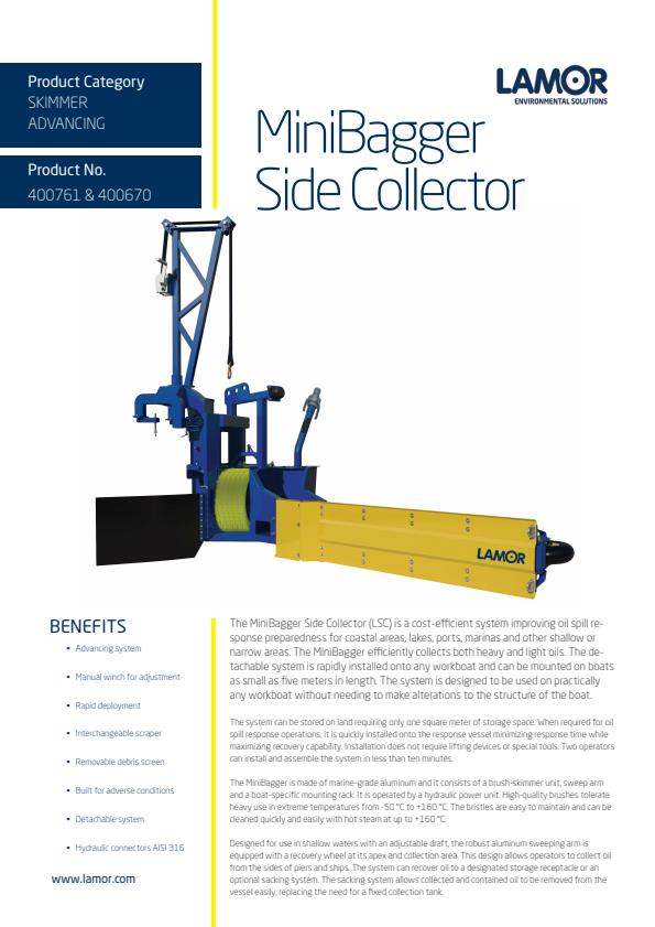 Lamor MiniBagger - Model LSC - Side Collector System - Datasheet