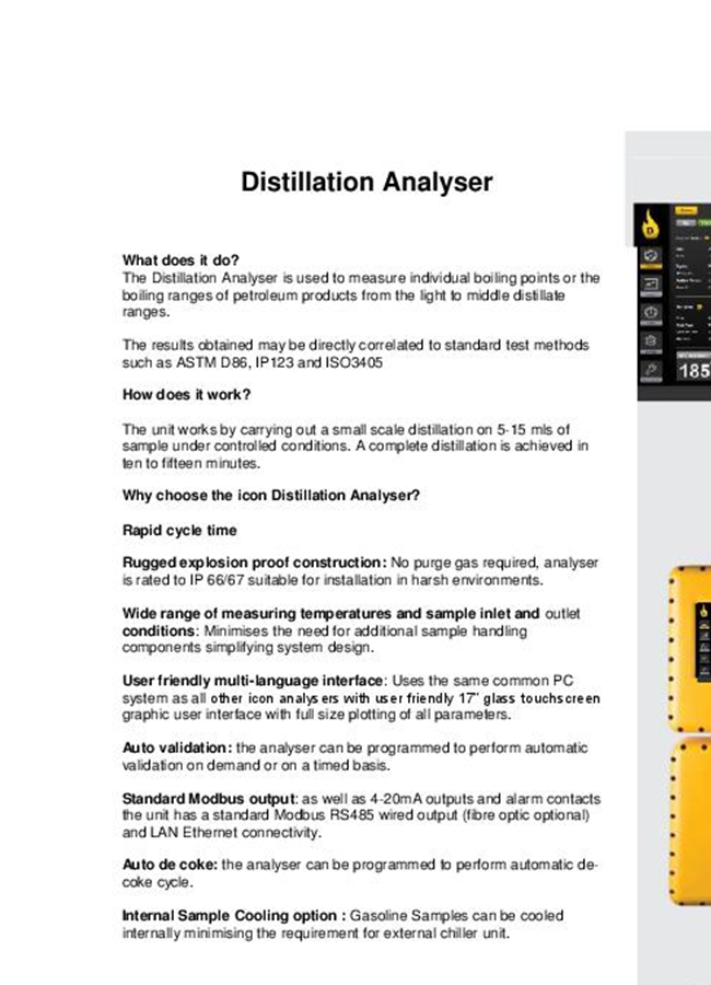 Distillate Ranges Icon Scientific - Model DI - Distillation Analyser - Brochure