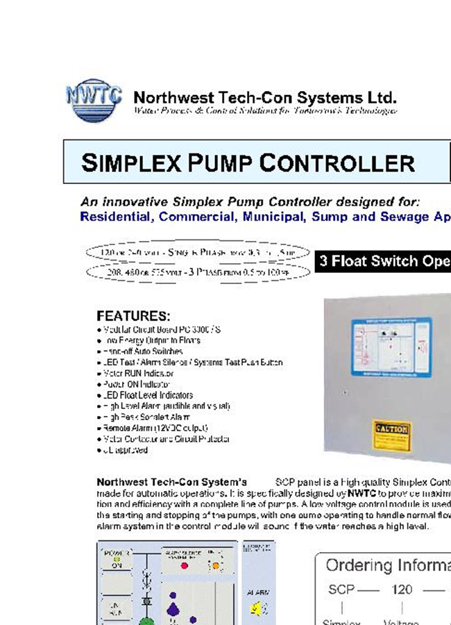 NWTC - Model SCP/DCP: Simplex / Duplex - Pump Control Panel - Brochure