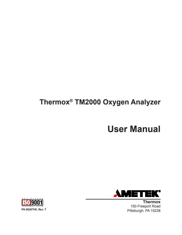 Thermox - Model TM2000 - Trace Oxygen Analyzer - User Manual