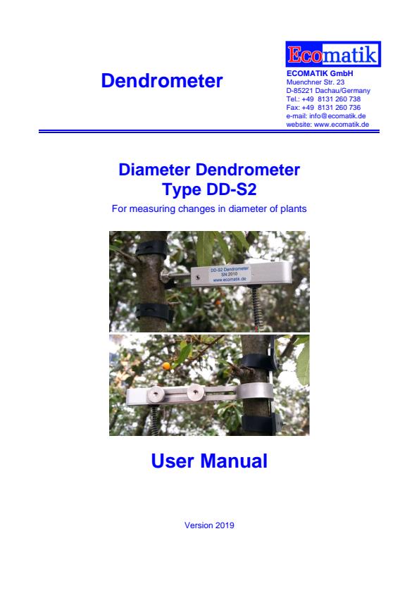 Ecomatik - Model Type DD-S2 - Diameter Dendrometer - Manual