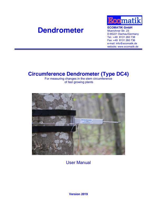 Ecomatik - Model Type DC4 - Circumference Dendrometer - Manual