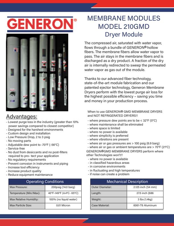 Generon - Model 210GMD - Dehydration Membrane Dryer Module - Brochure