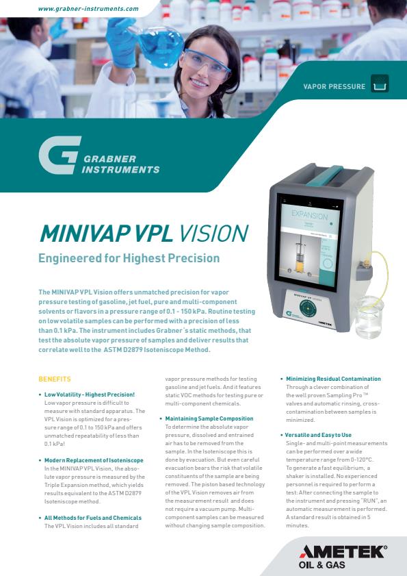 Grabner - Model G-G85-MINIVAP VPXpert/L - Vapour Pressure Tester- Brochure