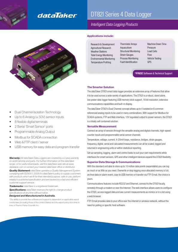 dataTaker - Model DT82I - Smart Data Logger - Brochure