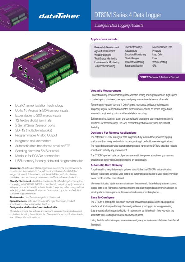 dataTaker - Model DT80M - Hydrological Data Logger - Datasheet