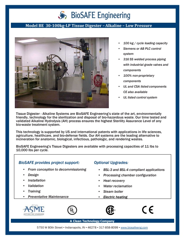 BioSAFE - Model BE 30-100kg-LP - Tissue Digester - Brochure