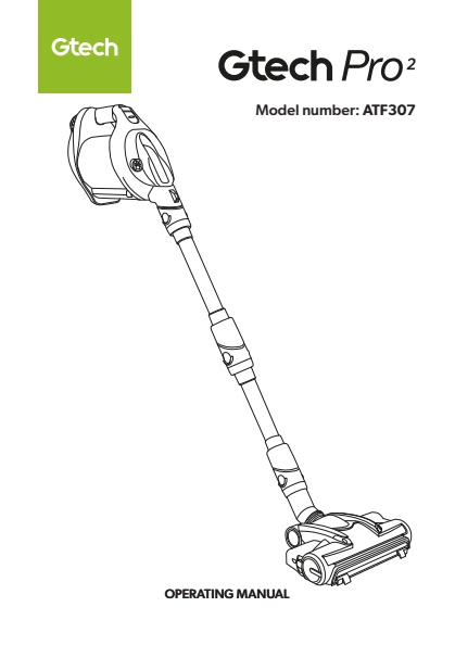 Gtech - Model Pro 2 - Cordless Bagged Stick Vacuum Cleaner - Manual
